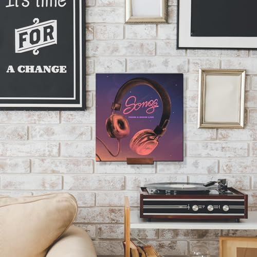 Minimalist vinyl gallery wall using imported floating wooden shelves