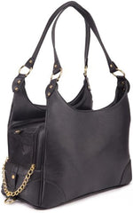 Top zipper closure detail of Glield embossed leather pet bag