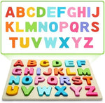 Side angle view of the durable natural wood Jolsnaf preschool learning toy showing smooth rounded safe edges.