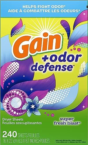 Gain Super Fresh Blast scent laundry dryer sheets for fresh smelling clothes
