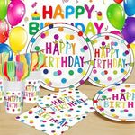 Disposable birthday paper plates and napkins set layout