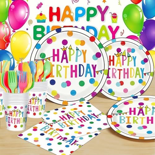 Disposable birthday paper plates and napkins set layout
