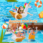 Child playing with iGeeKid unicorn inflatable swim ring in pool