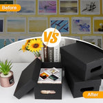 Aopule black cardboard photo organizer box with handle detail