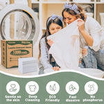 Navona detergent sheets being placed in a washing machine drum with clothes