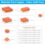 GeeekPi eighteen piece copper cooling blocks laid out on grid background