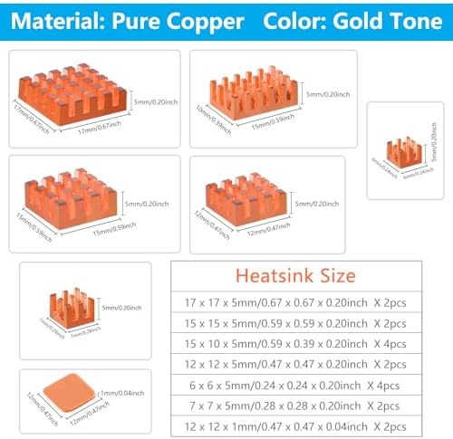 GeeekPi eighteen piece copper cooling blocks laid out on grid background