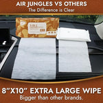 Extra large leather cleaning wipes being used on a luxury car seat interior.
