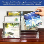 Close up of raised front shelf lip securing standard CD cases