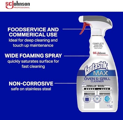 Non corrosive oven cleaner safe for aluminum and glass cooktop surfaces.
