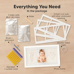 KeaBabies newborn keepsake frame kit with safe air dry clay and personalization tools laid out.