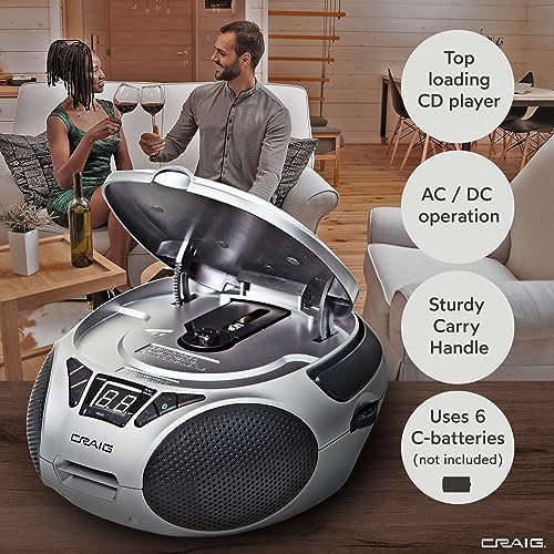 Craig CD6925 silver portable stereo radio with LED display