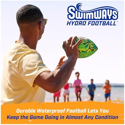 Close-up of double-tuck laces on SwimWays water football for enhanced grip.