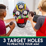 Franklin Sports inflatable football target packaged box view displaying official product contents and specifications.