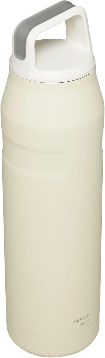 Stanley insulated stainless steel travel flask with wide mouth twist lid.