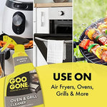 Goo Gone grill cleaner foam applied to a dirty barbecue grate for carbon removal.