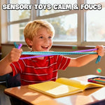 Pocket sized quiet stress relief strings neatly folded next to a school backpack