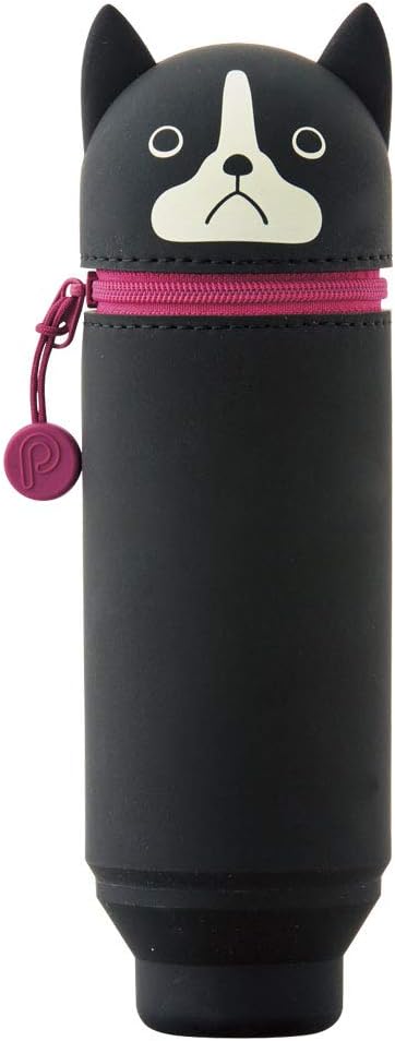 LIHIT LAB PuniLabo stand up pen case front view with Boston Terrier design