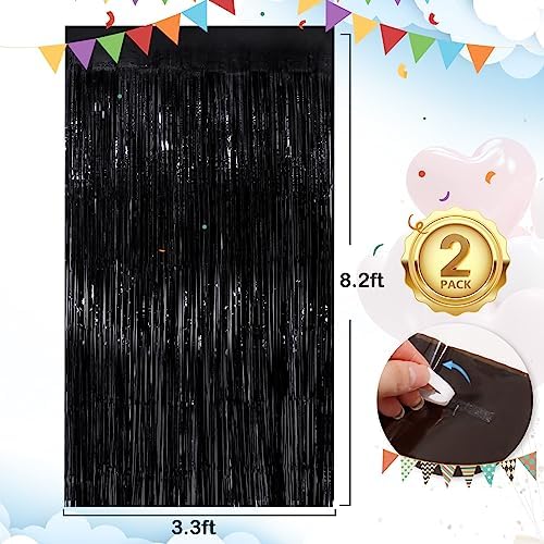 Close-up view of the adhesive strip on the premium black foil fringe curtain