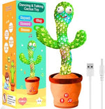 Interactive singing plush cactus toy with LED lights