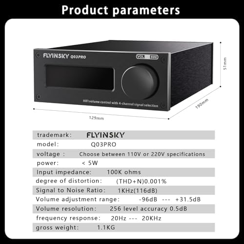 FLYINSKY silver preamplifier integrated into a premium desktop home audio system setup.