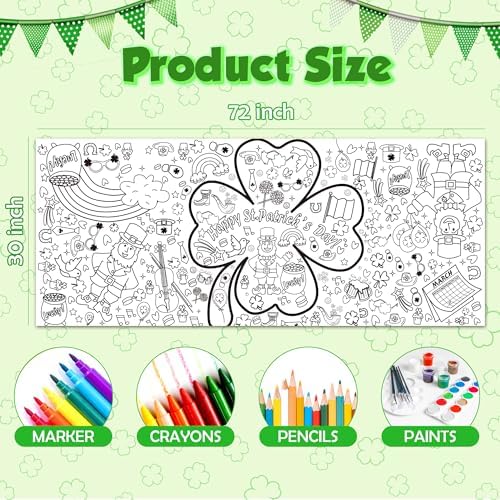 Children coloring on OHOME St. Patrick's Day tablecloth
