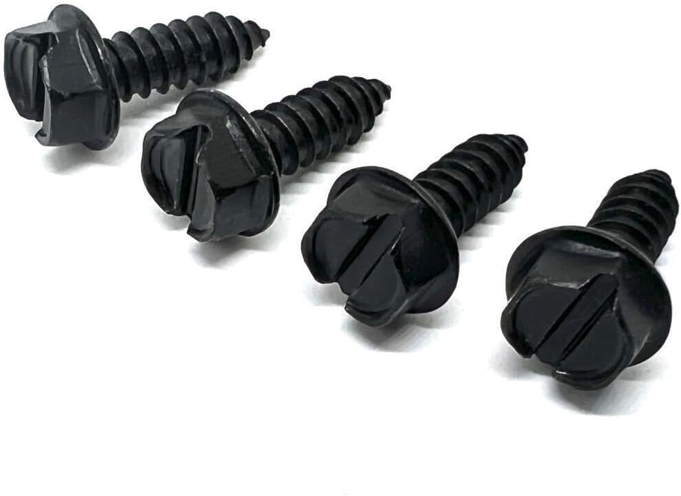 Vehicle license plate bracket clips and hardware components.