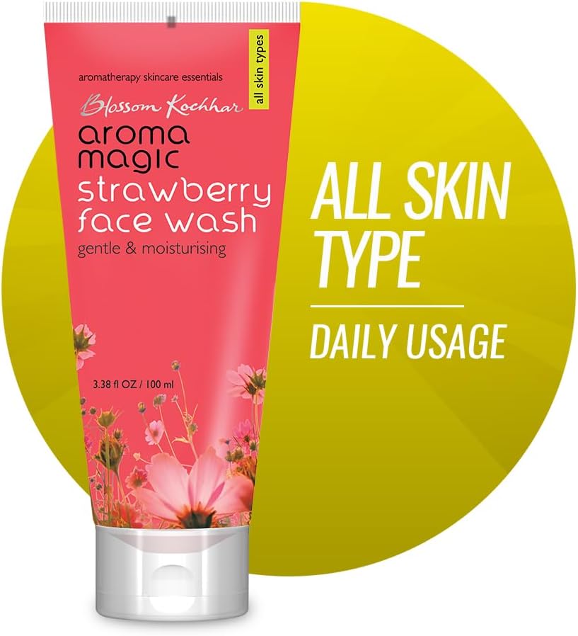 Aroma Magic strawberry face wash lifestyle application shot