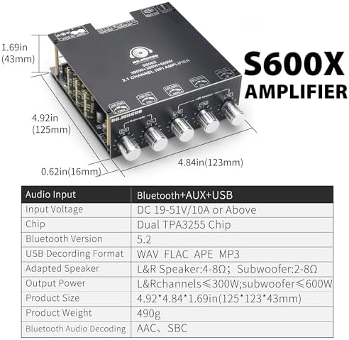 Side view highlighting the solid aluminium heat sink installed on the high efficiency amplifier module