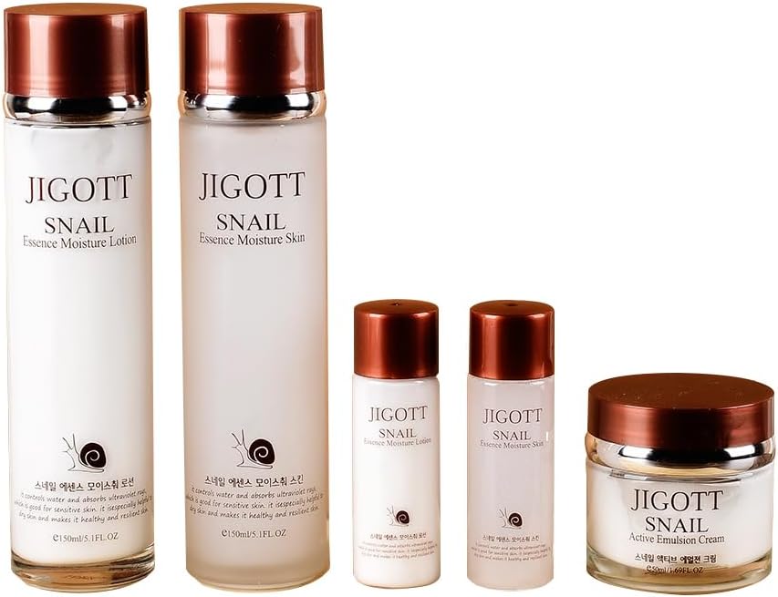 Jigott Snail Essence Moisture Skin Care 3 Set front view packaging