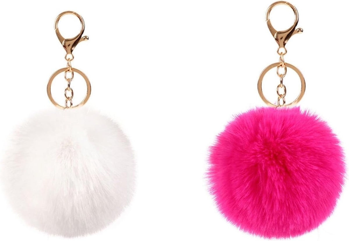 Yecomsy pom pom keychain styled on a stylish backpack.