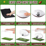 White and brown size three mini football decorated with a unique infant footprint design