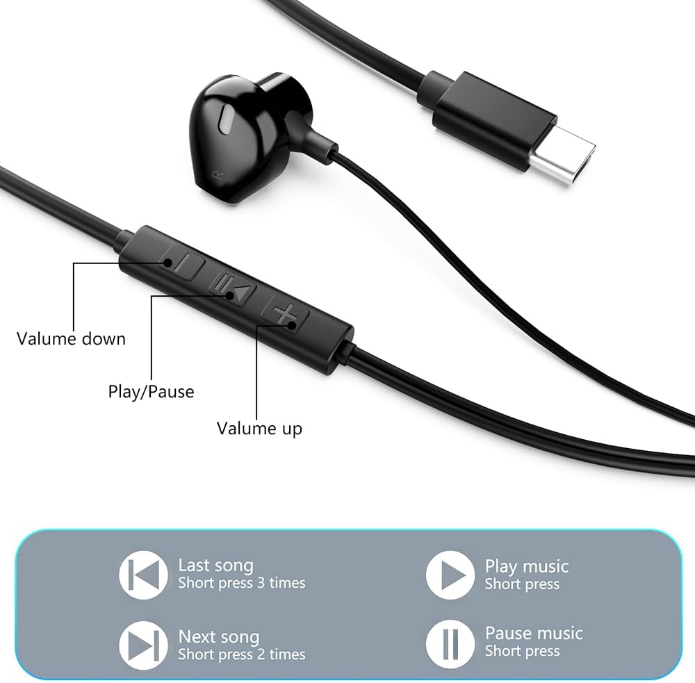 Umeizxin Type-C headset built-in microphone placement view.