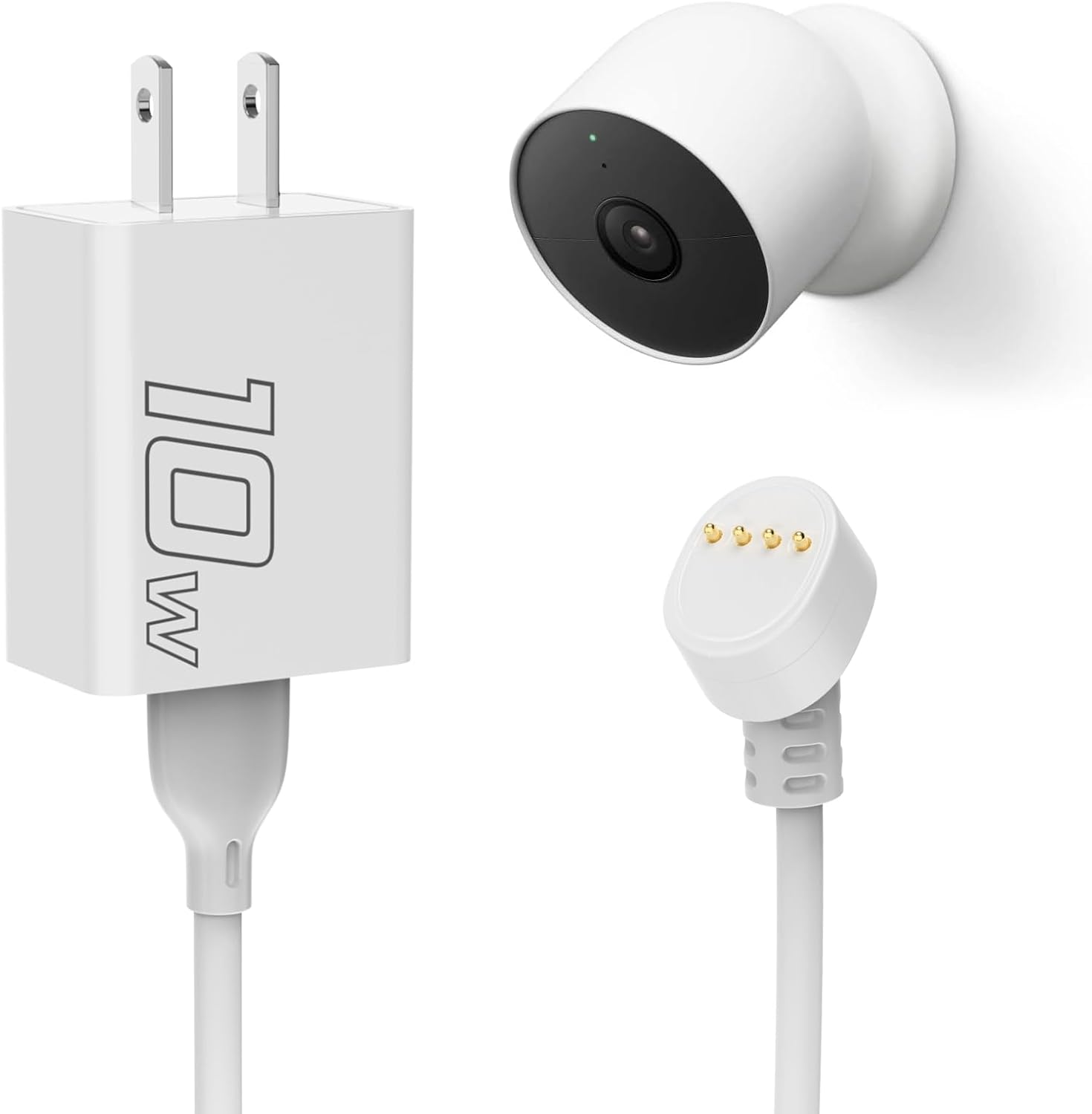 Nooukut Nest Cam Weatherproof Power Cable front view showing magnetic charging connector