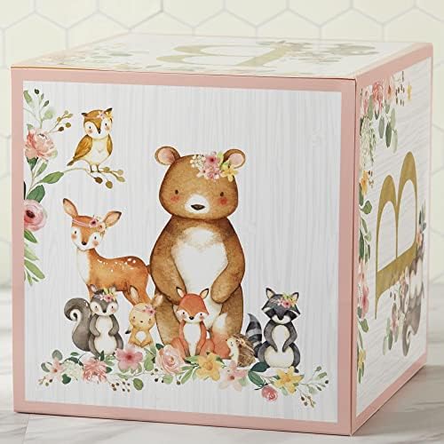 Close up of gold printed BABY letters on pink forest boxes