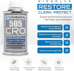 Side view of ATS Chemical 505 CRO engine oil treatment bottle