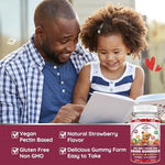 Back label view of ReviNutra sixty count iron gummies highlighting the calcium and zinc formulation