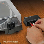 GOgroove stereo phono preamp showing the quarter-inch headphone monitor jack and operational indicator lights.