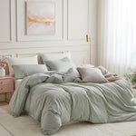 Texture detail showing the soft prewashed linen like appearance of the pure cotton fabric