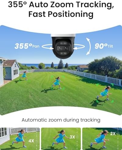 Reolink 4K IP PoE camera showing 355 degree pan and 90 degree tilt motion