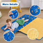 Close up view of the DJY toddler sleeping pad highlighting the removable pillow compartment.