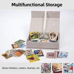 Hiwhy beige linen photo organizer on a shelf for home decor inspiration