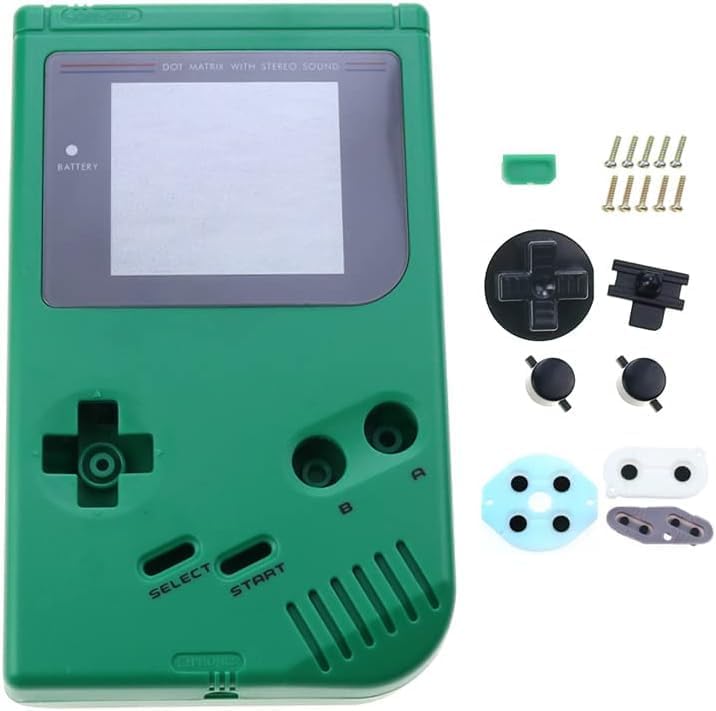 Unbranded Gameboy DMG Classic replacement housing shell kit front view in dark green color.