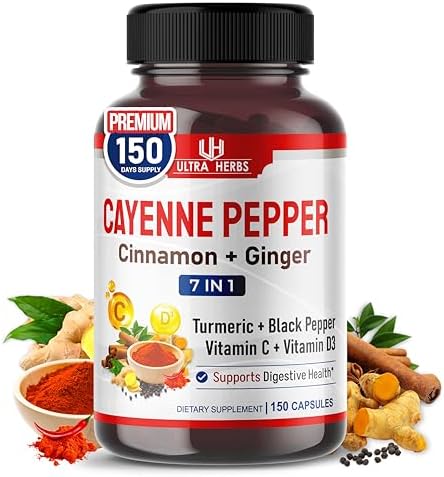 Cayenne Pepper 7 in 1 - with Ginger, Turmeric, Cinnamon, Black Pepper - Promotes Digestive System Function (150-day Supply (Pack of 1)) - Image 2