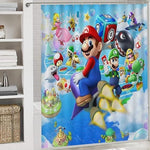 Pinghai complete four piece decorative cartoon bathroom set showcasing the coordinated layout of rugs and curtain.