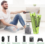 High-cycle 400mAh AAA battery pack showing compatibility indicators for home cordless telephones.