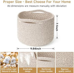 Three pack of round brown woven organizing bins highlighting the seamless hidden handles for easy lifting