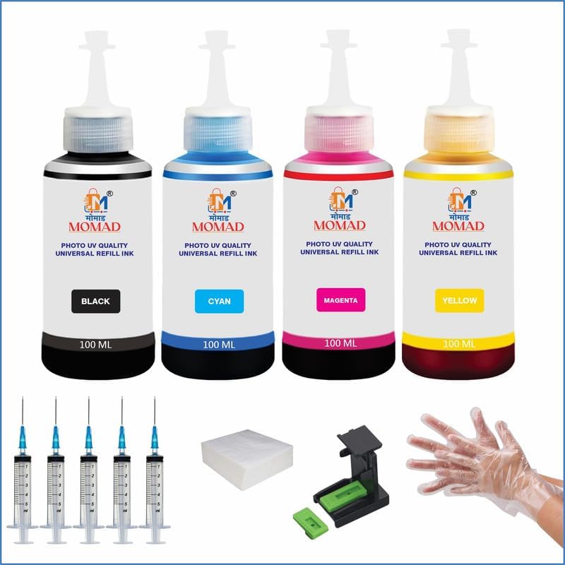 MOMAD Refill Ink Kit Compatible for Canon Ink Cartridges – PG-47, CL-57S, CL-57S, CL-55, CL-57, CL 90 Black + Tri Color Combo Pack (100 Ml Each Bottle) - Image 1