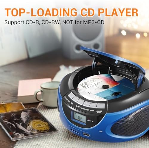 Side profile of blue Gelielim boombox with carry handle