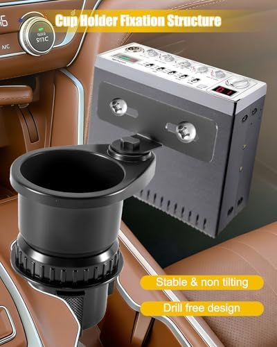 JUFWKO cup holder radio mount showcasing the adjustable expandable base mechanism.